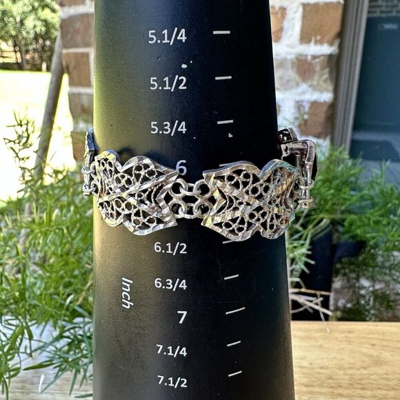 VTG‎ Art Deco Sterling Silver Filigree Panel Link Bracelet 6.25 Ornate 21.9 g - Picture 9 of 9